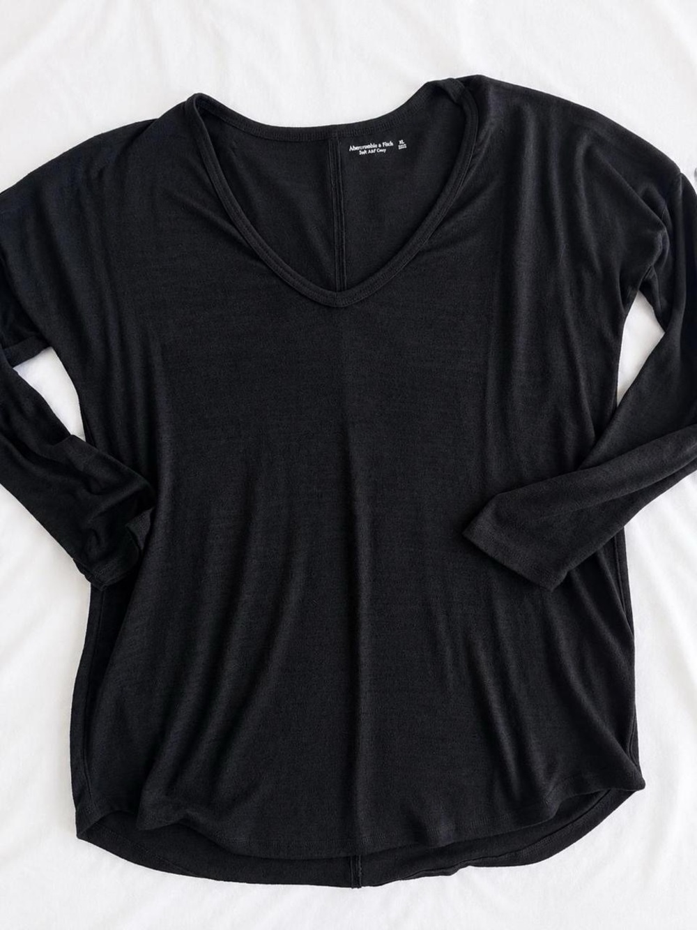 Abercrombie & Fitch Black V-Neck Long Sleeve Relaxed Top